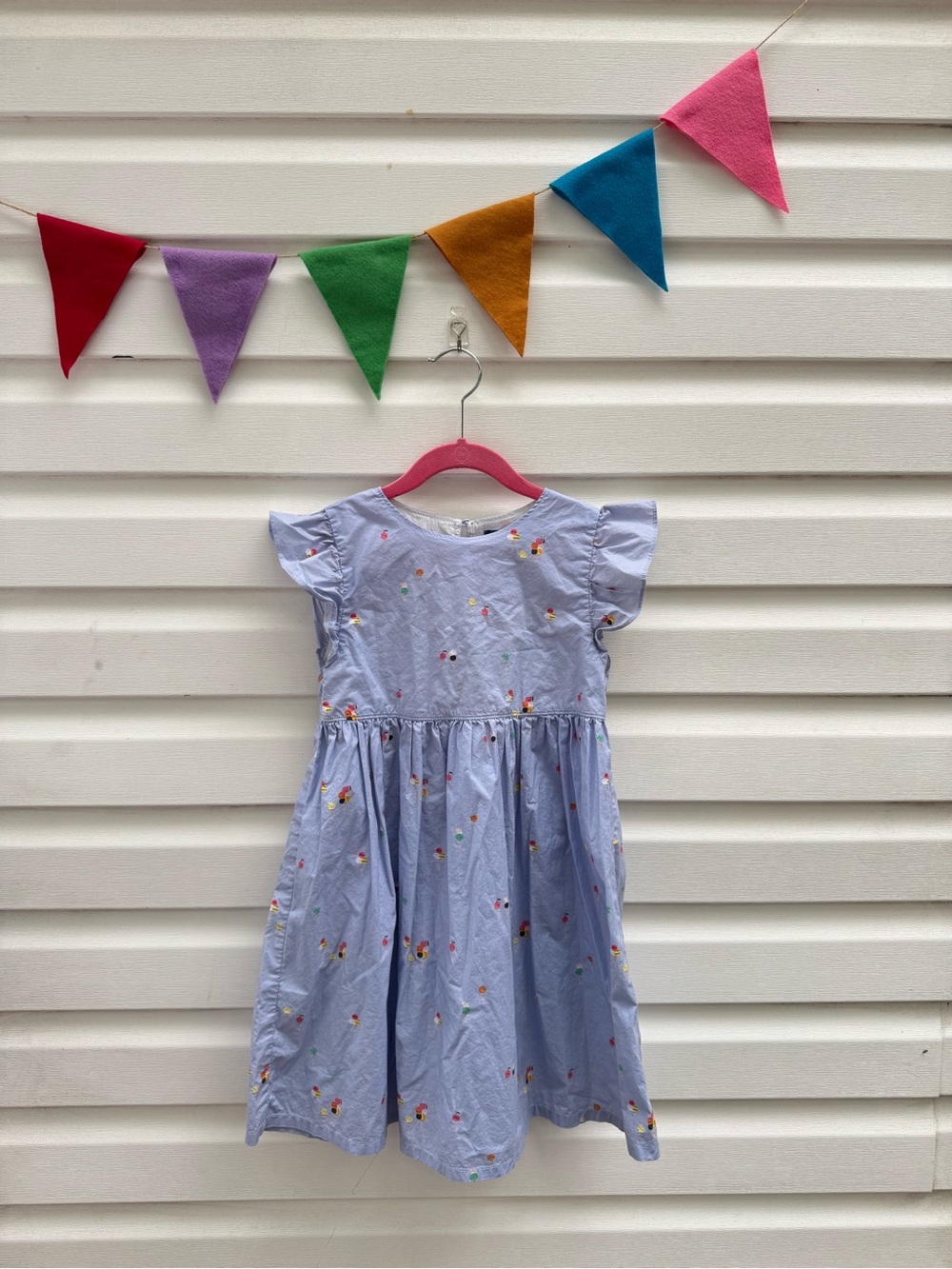 Maison Me Girls' Light Blue Ice Cream Flutter Sleeve Dress